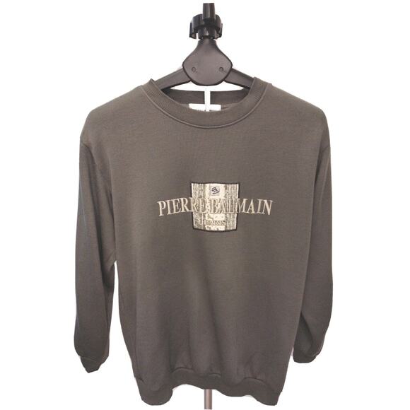 Pierre Balmain Paris Sweatshirt Size S Khaki Gray Embroidered Logo Paris $990 - Picture 4 of 11